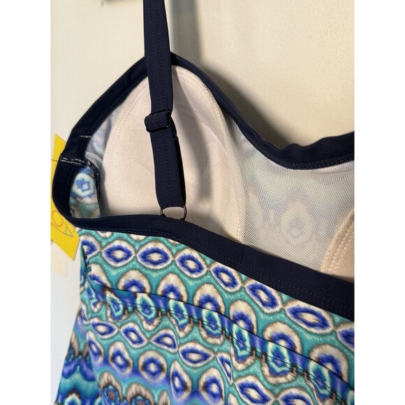 Women's Plus Size 0X  14/16 Costa Del Sol  Fringed Swim Tankini Top blue New - Picture 6 of 7